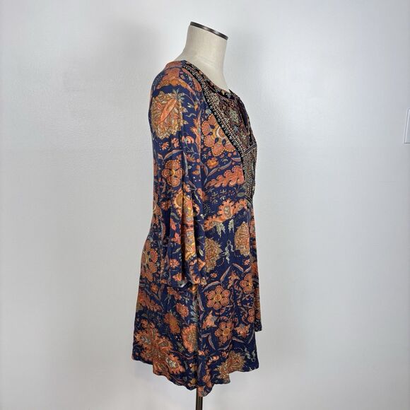 Soft Surroundings Womens Large Split Neck Boho Embroidered Sequins Tunic Top - Picture 6 of 7